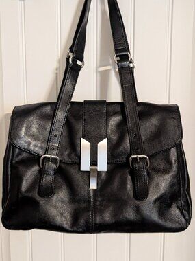 Hype Black Genuine Leather Shoulder Bag Silver Tri Compartment 3 Pocket Purse